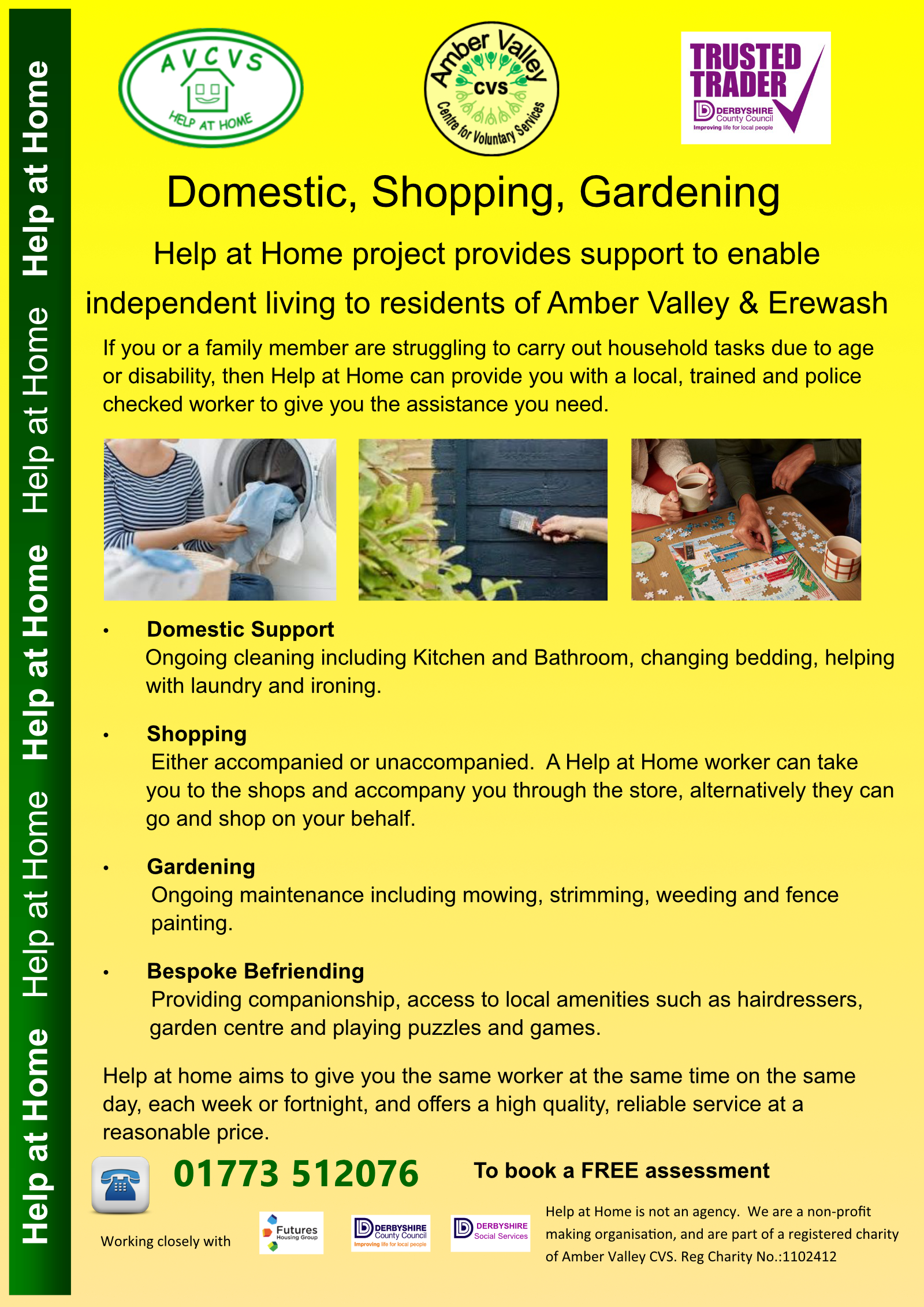 Amber Valley CVS poster offering support to older & disabled people to enable independent living