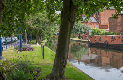 View of a barge passing along the Erewash Canal in Sandiacre