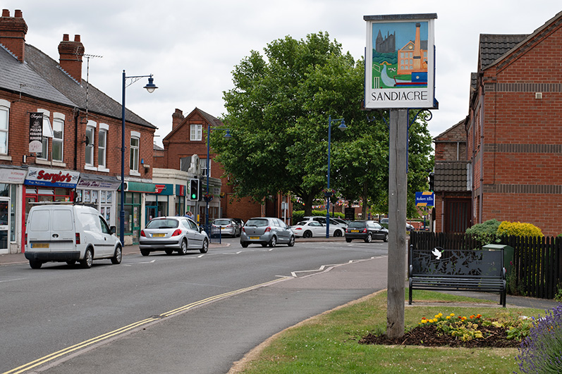 A view showing Sandiacre's Village Sign and the Village Centre