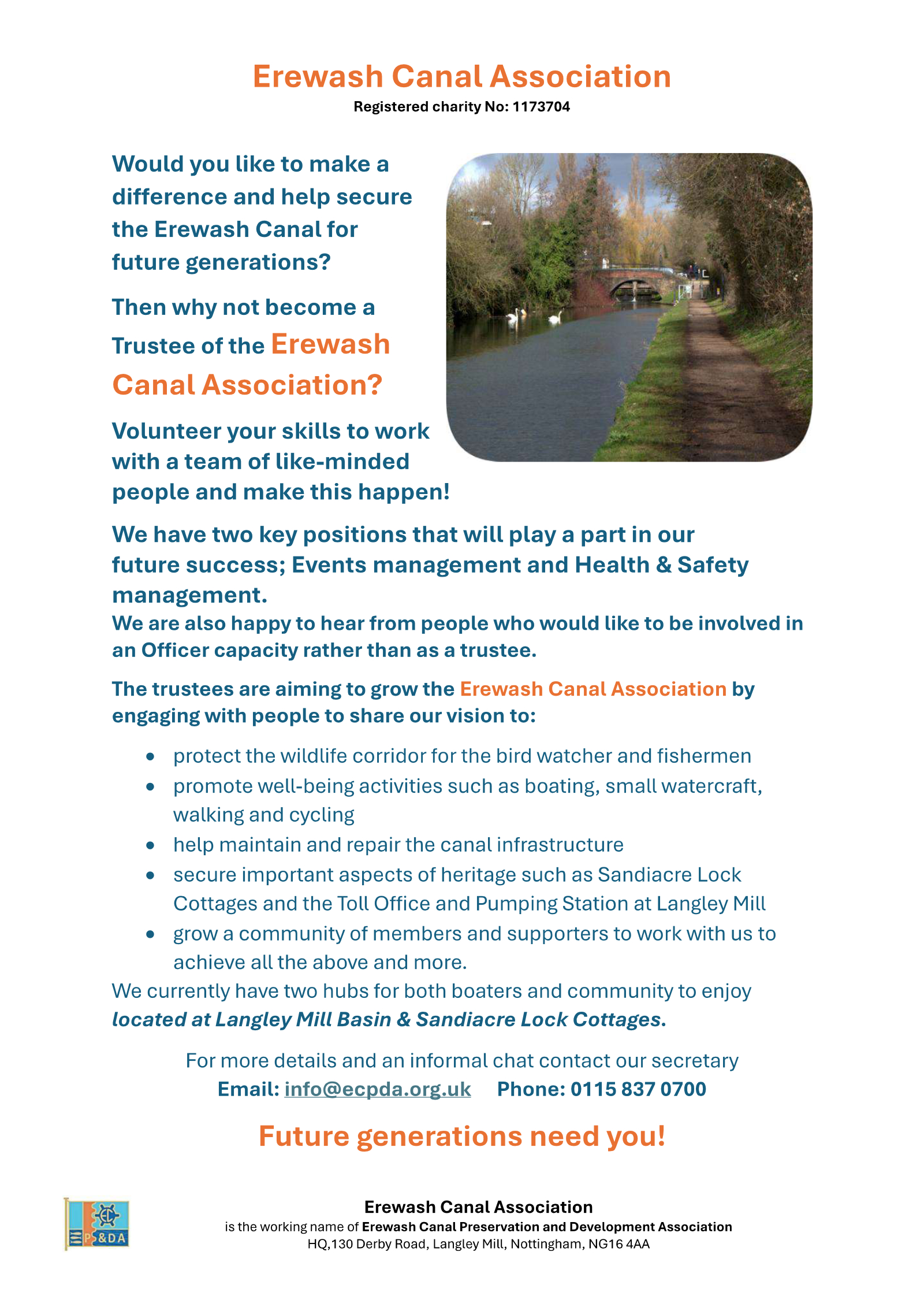 Poster advertising vacancies for Erewash Canal Association Trustees